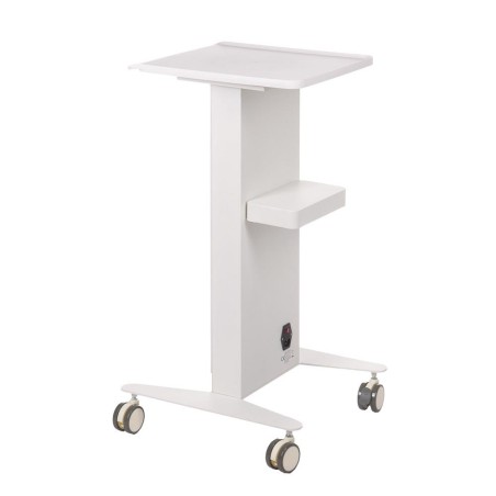 Carucior mobil pentru salon cosmetica, panou frontal iluminat LED, inaltime 83 cm, metal/plastic, alb
