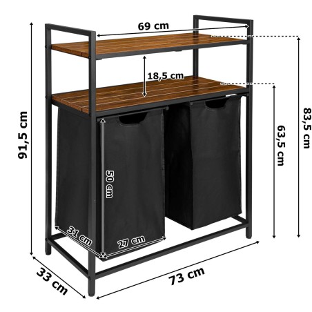 Raft baie, 2 cosuri rufe, 2 spatii depozitare, structura otel, capacitate 80 litri, inaltime totala 91,5 cm