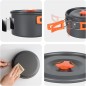 Set vase gatit si tacamuri camping, doua cani, husa transport, aluminiu anodizat Set vase gatit si tacamuri camping, doua cani, husa transport, aluminiu anodizat