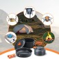 Set vase gatit si tacamuri camping, doua cani, husa transport, aluminiu anodizat Set vase gatit si tacamuri camping, doua cani, husa transport, aluminiu anodizat