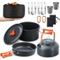 Set vase gatit si tacamuri camping, doua cani, husa transport, aluminiu anodizat Set vase gatit si tacamuri camping, doua cani, husa transport, aluminiu anodizat
