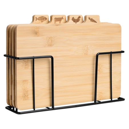 Set 4 tocatoare din bambus, pentru peste, carne rosie si alba, legume, suport otel, 28x18x0,9 cm