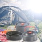Set de gatit pentru camping, oala, tigaie, ceainic, boluri, husa transport
