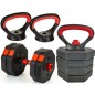 Set fitness 3in1 10kg, Kettlebell, gantera, manere prindere, negru Set fitness 3in1 10kg, Kettlebell, gantera, manere prindere, negru