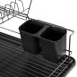 Scurgator de vase cu suport tacamuri, doua niveluri, recipient detasabil, 43x32x21 cm, negru
