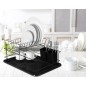 Scurgator de vase cu suport tacamuri, doua niveluri, recipient detasabil, 43x32x21 cm, negru