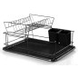 Scurgator de vase cu suport tacamuri, doua niveluri, recipient detasabil, 43x32x21 cm, negru