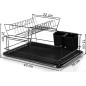 Scurgator de vase cu suport tacamuri, doua niveluri, recipient detasabil, 43x32x21 cm, negru
