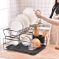 Suport de vase metalic supraetajat cu scurgator si suport tacamuri, tava extensibila, 43x32.5x26 cm