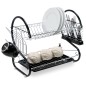 Suport vesela cu doua niveluri, tava detasabila, 25 x 56.5 x 38 cm, otel, negru/argintiu Suport vesela cu doua niveluri, tava detasabila, 25 x 56.5 x 38 cm, otel, negru/argintiu