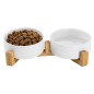 Set 2 boluri ceramice 400 ml, suport din bambus, pentru caini si pisici