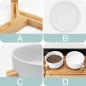 Set 2 boluri ceramice 400 ml, suport din bambus, pentru caini si pisici