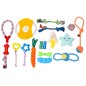 Set jucarii interactive pentru caini, 16 elemente, PVC si bumbac, talie mica si mijlocie Set jucarii interactive pentru caini, 16 elemente, PVC si bumbac, talie mica si mijlocie