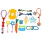 Set jucarii interactive pentru caini, 16 elemente, PVC si bumbac, talie mica si mijlocie Set jucarii interactive pentru caini, 16 elemente, PVC si bumbac, talie mica si mijlocie