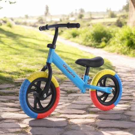 Bicicleta fara pedale albastra, roti 12 inch spuma EVA, reglabila, maxim 35 kg