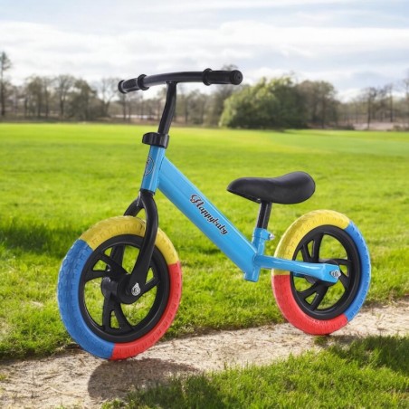 Bicicleta fara pedale albastra, roti 12 inch spuma EVA, reglabila, maxim 35 kg