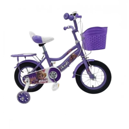 Bicicleta copii, cu roti ajutatoare, 16 inch, 2 sisteme franare, portbagaj, cos frontal, mov