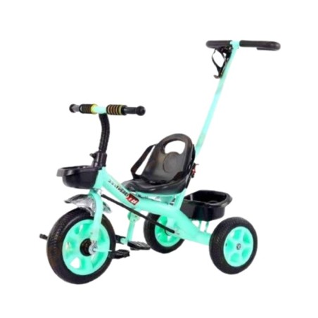 Tricicleta cu maner ghidare, 2 cosulete, roti din spuma EVA, maxim 40 kg, verde/negru
