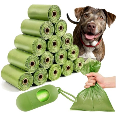 Set 400 pungi biodegradabile si dispenser portabil in forma de capsula, inidor, verde
