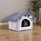 Casa din plus pentru pisici, perna detasabila, baza antiderapanta, acoperis retractabil, 41x33x53 cm