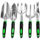 Set 5 unelte de gradinarit, manere cauciucate, aluminiu, negru/verde Set 5 unelte de gradinarit, manere cauciucate, aluminiu, negru/verde