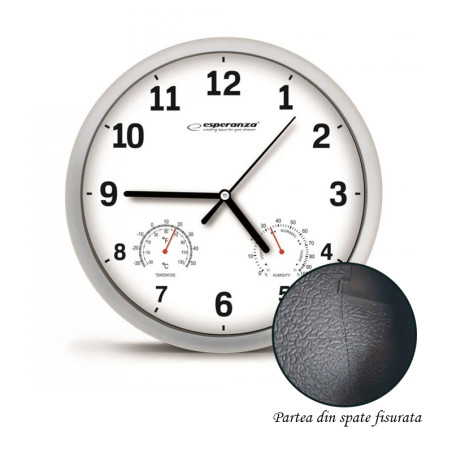 Ceas de perete, afisaj analog, termometru, higrometru, 25 cm, Esperanza Lyon, RESIGILAT