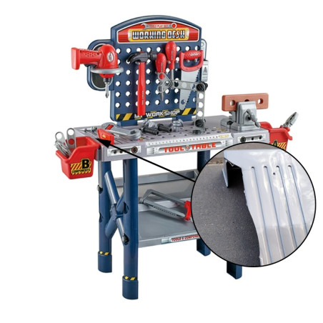 Banc de lucru cu scule pentru copii, bormasina electrica, menghina, 55 piese, 75x69x26.5 cm, RESIGILAT