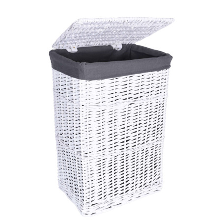 Cos din rachita, capacitate 114 L, captuseala interioare, 48x36x66 cm, alb/gri