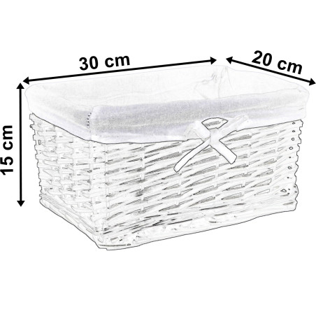 Cos din rachita, 30x20x15 cm, captuseala de in la interior, alb, pentru diverse obiecte si accesorii
