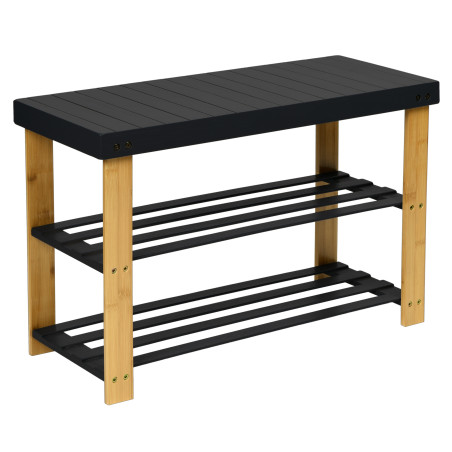 Pantofar tip banca, 2 polite pentru incaltaminte, maxim 100 kg, 45 x 68.5 x 28 cm, bambus