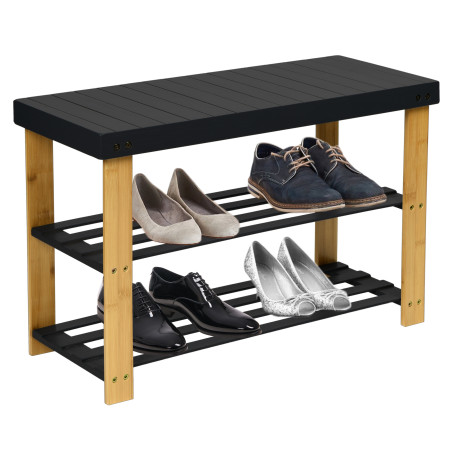 Pantofar tip banca, 2 polite pentru incaltaminte, maxim 100 kg, 45 x 68.5 x 28 cm, bambus