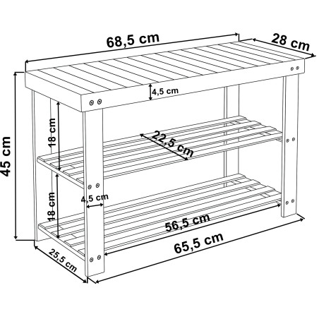 Pantofar din bambus, tip bancuta, MILOS, capacitate 6 perechi incaltaminte, maxim 100 kg, gri/natur