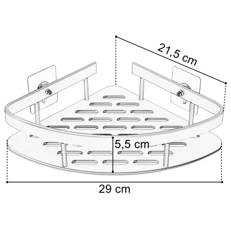 Etajera de baie, montaj pe colt, finisaj negru, aluminiu, 5.5 x 29 x 21.5 cm