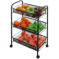 Raft metalic cu roti, 3 cosuri depozitare, inaltime 64 cm, latime 44 cm, negru