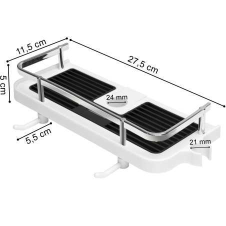 Raft pentru sina de la dus, maxim 2 kg, 2 carlige rotative, suport cap dus, 27.5 x 11.5 x 5 cm, PP, alb/negru