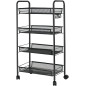 Raft multifunctional, 4 cosuri depozitare, roti transport, 83x44x27 cm, otel negru Raft multifunctional, 4 cosuri depozitare, roti transport, 83x44x27 cm, otel negru