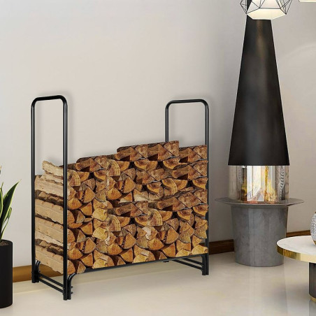 Suport metalic depozitare lemne, sarcina maxima 200 kg, otel negru mat, 122x122x36 cm