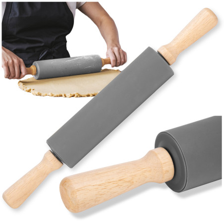 Sucitor din silcon pentru aluat, manere din lemn de bambus, anti-alunecare, lungime 38 cm