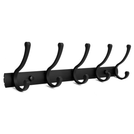 Cuier de perete cu 5 carlige, kit montare perete, aluminiu, 11x45x7 cm, negru mat