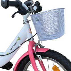 Bicicleta copii, roti 16 inch, cos frontal, portbagaj, frane V-Brake, cric, alb roz