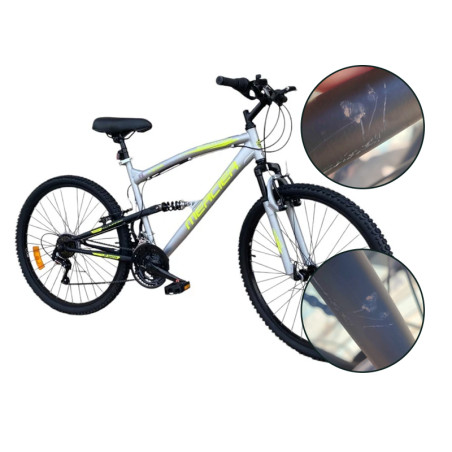 Bicicleta Mountain Bike 26 inch, dubla suspensie, V-brake, 18 viteze, cadru otel, gri, RESIGILAT