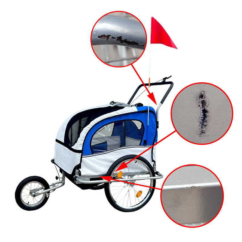 Remorca bicicleta pentru transport copii, 2 locuri, centura siguranta, maner, maxim 40 kg, RESIGILAT