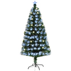 Brad artificial cu fibra optica si fulgi de zapada iluminati LED, 180 cm, varf stea