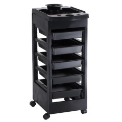 Asistent de coafor cu roti, 5 rafturi, inaltime 81 cm, negru, RESIGILAT