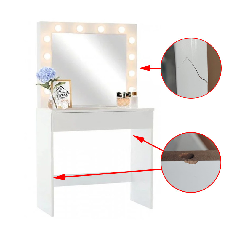 Masa de toaleta, oglinda 12 LED-uri alb cald, 80x40x140 cm, MDF, alb, RESIGILAT Masa de toaleta, oglinda 12 LED-uri alb cald, 80x40x140 cm, MDF, alb, RESIGILAT