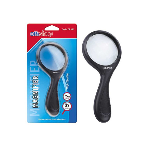 Lupa cu diametru de 7.5 cm, 3X, maner ergonomic, 8.5x1x19 cm, negru
