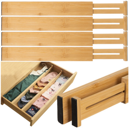 Organizator reglabil sertar, set 4 separatoare, telescopic 42-56 cm, bambus