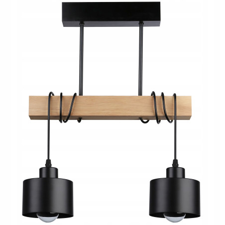 Lampa dining, 2 LED-uri 50W, baza lemn, lungime 40 cm, abajur sticla