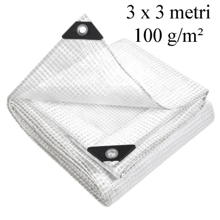Prelata ranforsata 3x3 m, 100g/mp, protectie UV+ si inghet, ochiuri otel 12 mm, polietilena transparenta