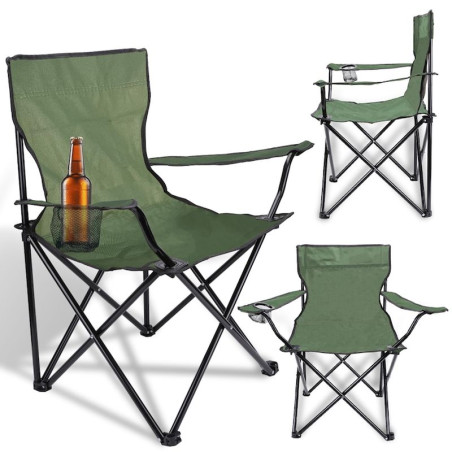 Scaun pentru camping, pliabil si portabil, suport pahar, 50x82x80 cm, verde
